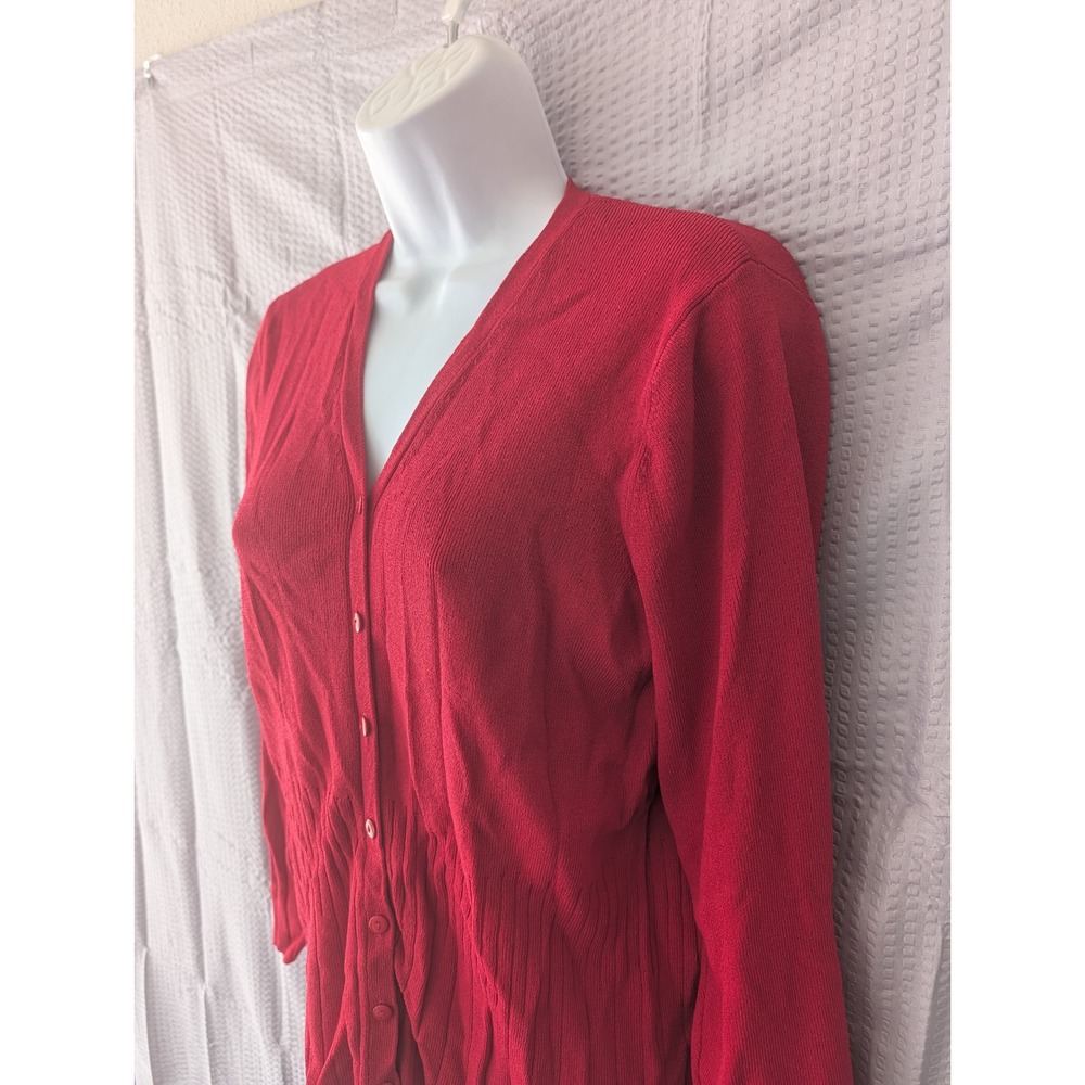 Vintage Worthington Red Ribbed Knit Button Front Cardigan Sweater V-Neck Medium - Picture 3 of 14